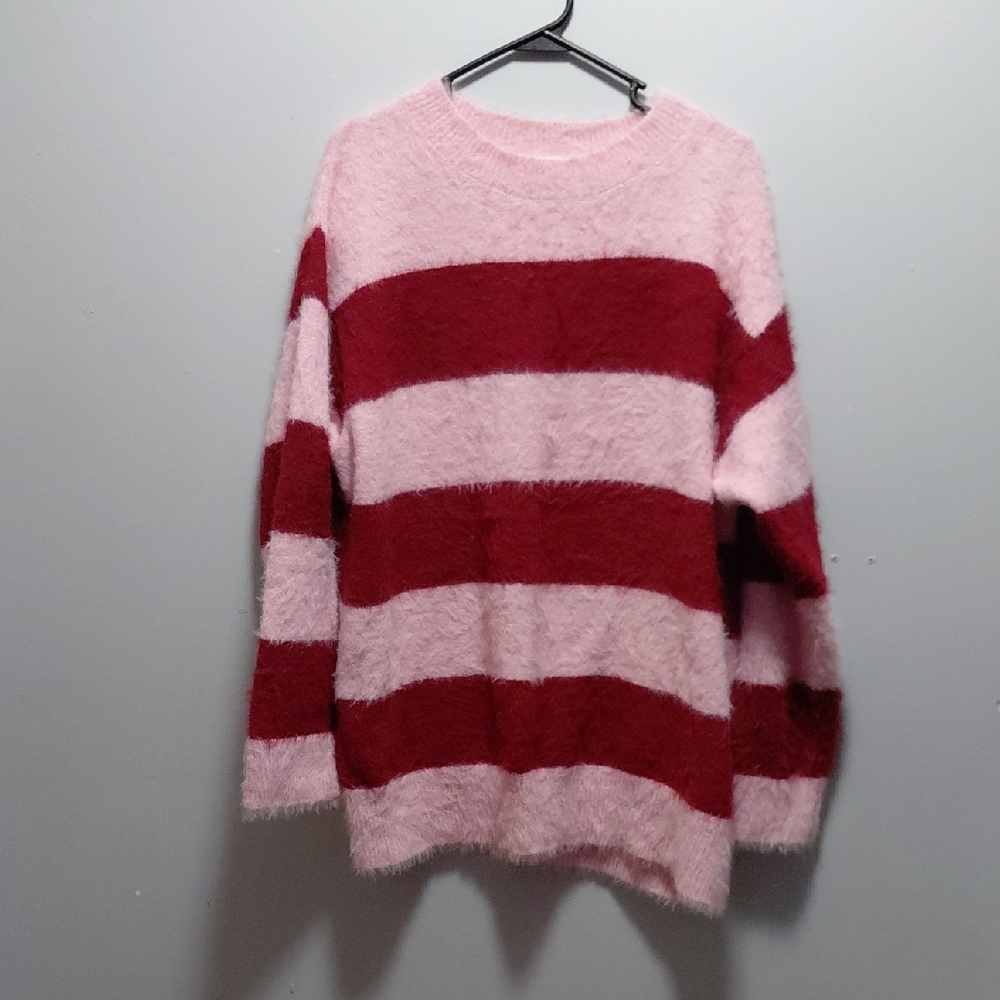 Universal Thread Fuzzy Pink and Red Striped Sweater XL